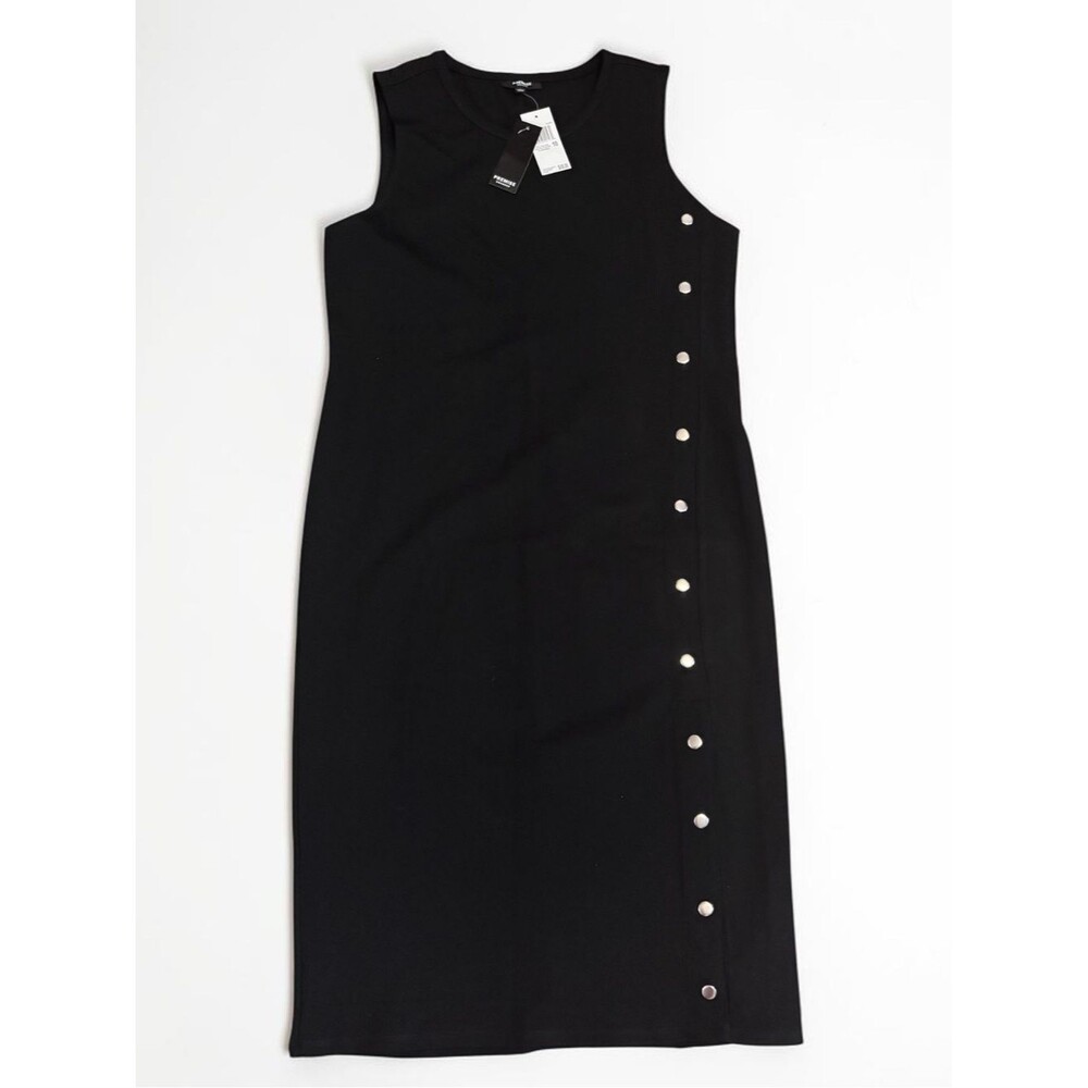 NWT Premise Studio Black Sleeveless Sheath Dress Size 10 Silver Snap Detail